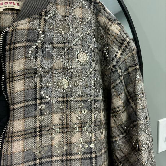 Free People Louie Wool Blend Embellished Bomber Jacket - Picture 7 of 10